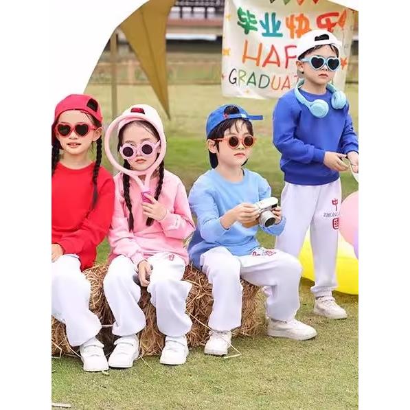 儿童糖果色男女同款卫衣套装中小学生运动会元旦表演服装拉拉队服