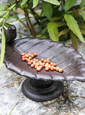 跨境欧式复古铸铁树叶鸟食盆摆件家居花园阳台庭院装饰园林别墅