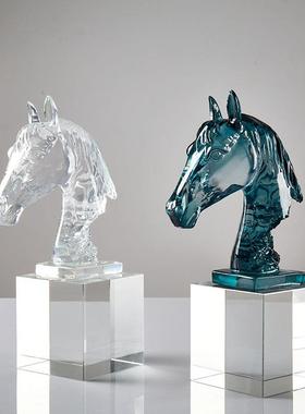 马头摆件轻奢高档水晶工艺品酒柜电视柜客厅领导办公室桌面装饰品