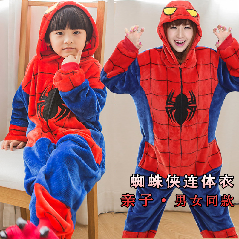 母女同款睡衣卡通母子蜘蛛侠家居服连体动物表演服儿童网红秋冬萌