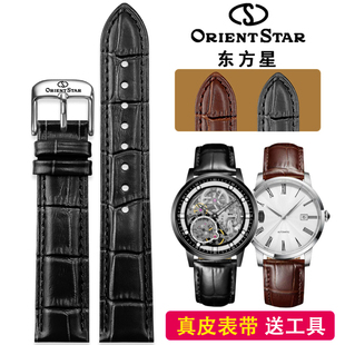 东方星OrientStar老双狮手表带男真皮机械表头层牛皮女19 20 21mm