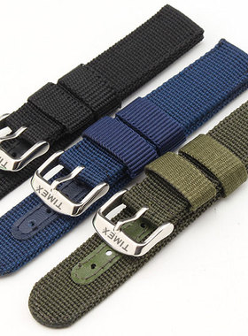 天美时手表带T49963尼龙TW2P62100表链蓝色针扣帆布带20 22 24mm