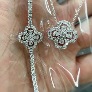 水滴花形四叶草海蓝宝钻石loop项链锁骨链彩宝手链女18K白金精工
