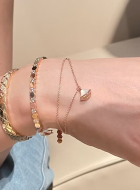 18K金红女白贝母裙摆扇形手链