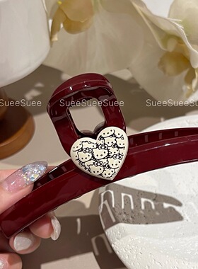 韩国东大门三色可爱kitty爱心可爱红色洋气大号盘发鲨鱼夹ins发夹