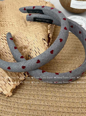 韩国东大门新款红色爱心植绒灰色发箍女高级感气质百搭高颅顶发卡