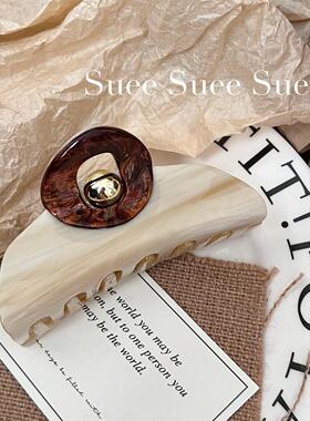 自留款法国小众设计几何发饰简约高级感金属球晕染大号鲨鱼夹抓夹