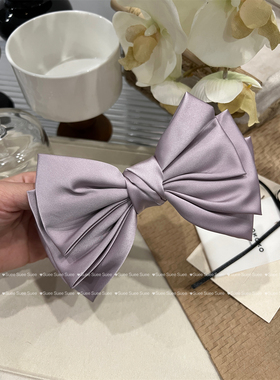 韩国东大门春款高级感缎面极简纯色紫色黑色基础款蝴蝶结顶夹弹夹