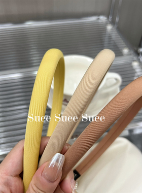 韩国东大门秋冬流行奶油黄色系纯色斜纹布艺海绵增高颅顶发箍头箍