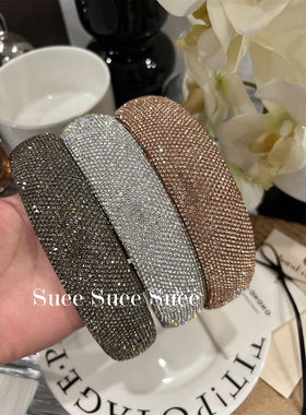 韩国轻奢财阀满钻blingbling气质压发发箍灰钻洗脸简约女宽版发卡