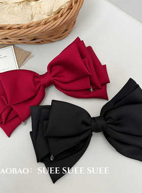 韩国东大门2024新款红色缎面蝴蝶结发夹后脑勺弹簧夹头饰气质顶夹