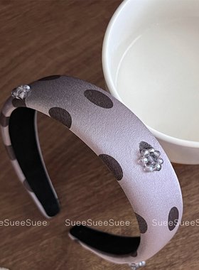 韩国东大门新款紫色波点手工串珠发箍气质百搭高颅顶头箍海绵发卡