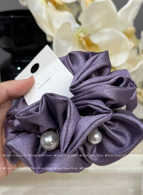 韩国东大门花苞钉珠牛仔蓝紫色高级感缎面纯色大肠发圈头花布艺女