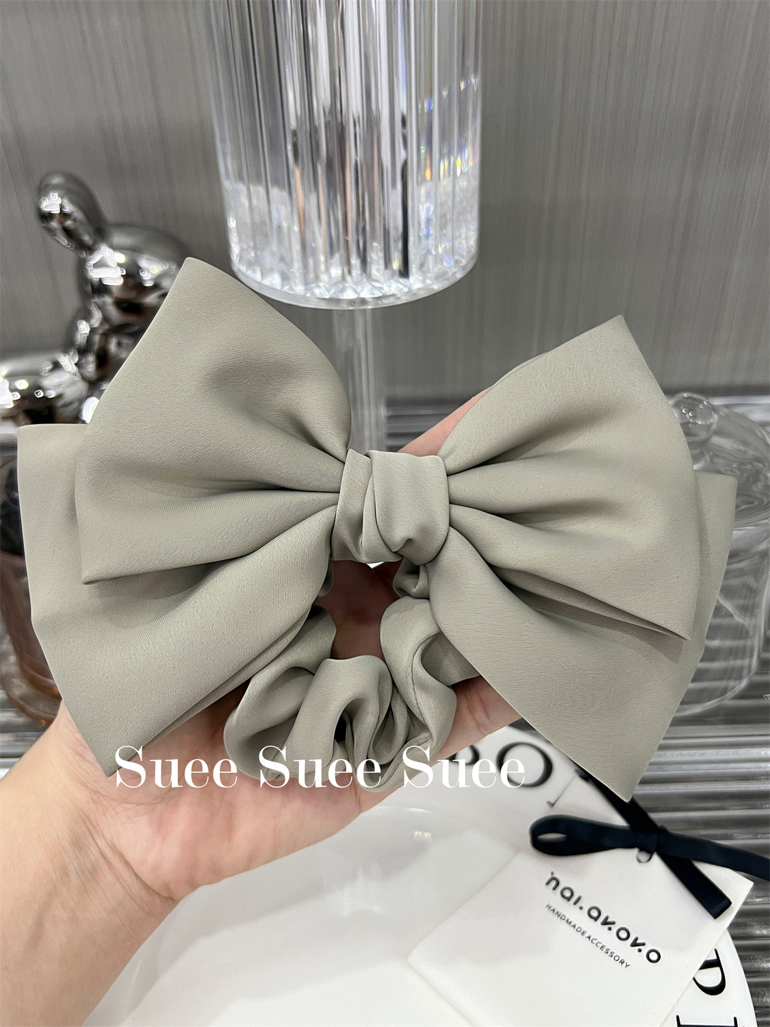 韩国东大门气质复古豆沙绿简约纯色双层蝴蝶结缎面大肠圈公主发绳