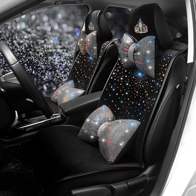 新款镶钻女神冰丝汽车坐垫四季通用毛绒时尚网红车用全包围座椅套