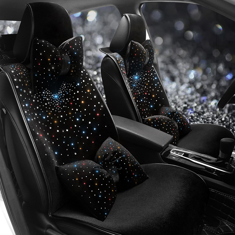 新款汽车坐垫女士透气四季通用短毛绒时尚镶钻全包围车用座垫椅套
