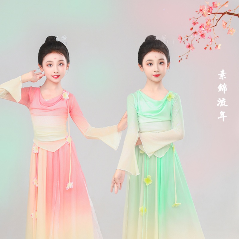 女童渐变古典舞舞蹈练功服