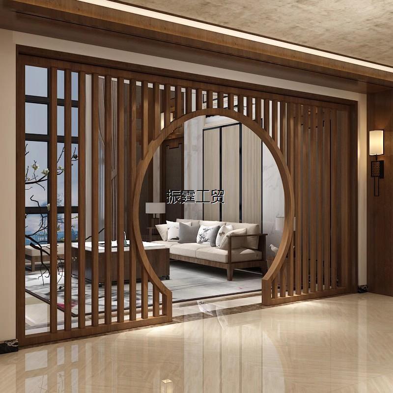 新中式月洞门实木隔断玄关客厅弧形屏风圆拱门仿古玄关月亮门定制