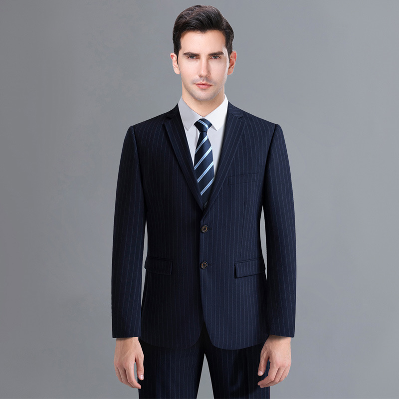 秋冬季正装西服套装男中年男士商务休闲职业结婚礼服工装条纹西装