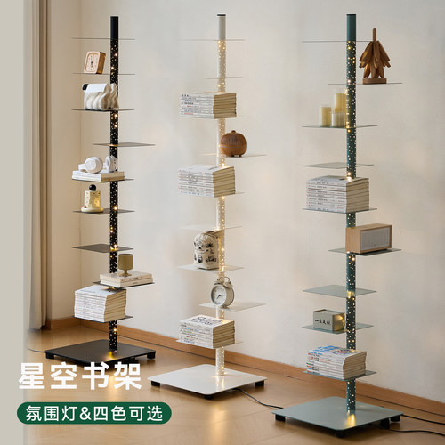 懒生活旋转隐形书架落地网红铁艺创意收纳多功能铁艺置物架落地灯