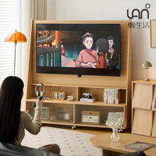 懒生活实木电视机移动支架原木风家用落地储物架子65寸电视柜支架