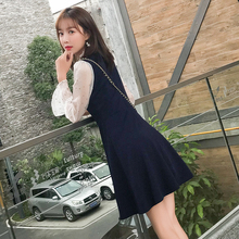 小清新甜美气质超仙女裙子短 连衣裙早秋网纱拼接长袖 2019新款 女装
