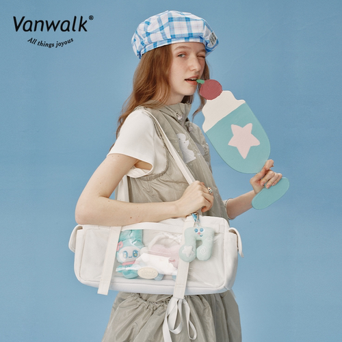 VANWALK happy band新款大容量手提单肩斜挎包女生出游痛包旅行袋