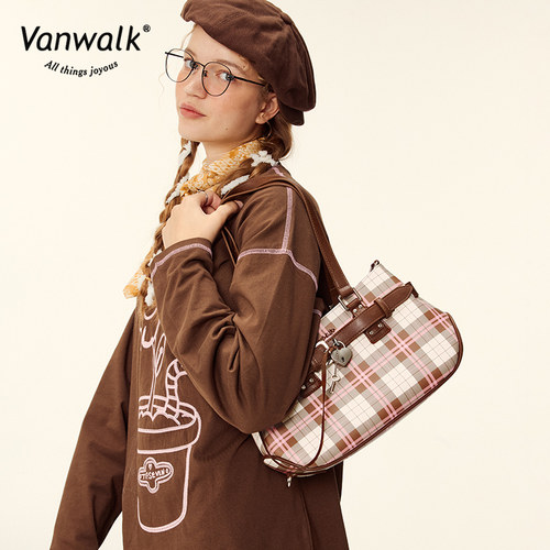 小众设计格子单肩大包包VANWALK