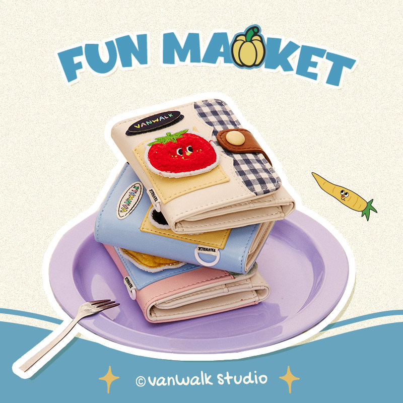 VANWALK fun market可爱熊猫迷你零钱包少女小众设计磁扣收纳卡包