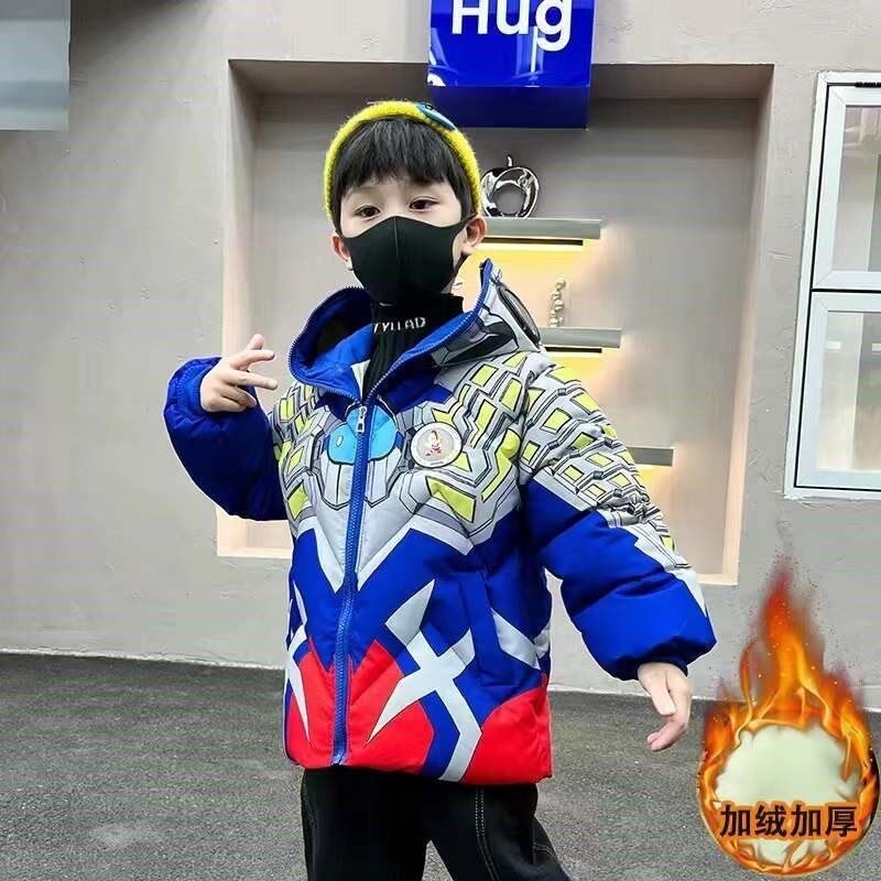 男孩赛罗奥特曼带灯连帽眼镜加绒外套2024秋冬款女童迪迦夹棉棉衣