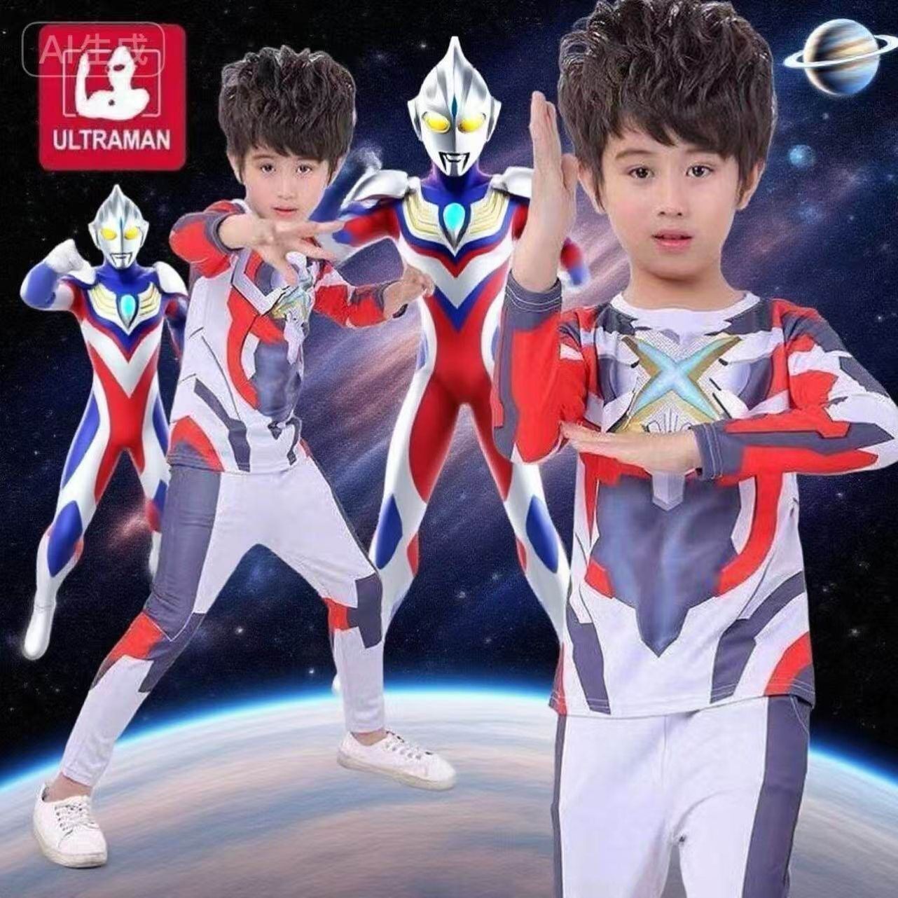 赛罗奥特曼套装纯棉艾克斯奥特曼儿童运动男童薄款长袖两件式两件