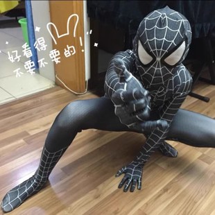 正版毒液蜘蛛侠儿童衣服连体紧身衣套装男超人漫威万圣节表演服装
