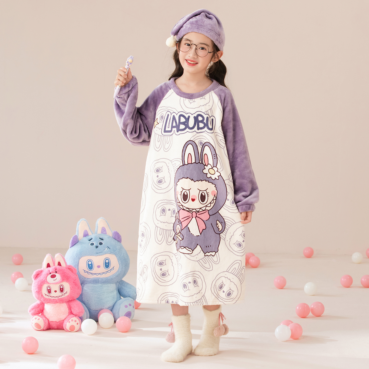 女童珊瑚绒睡裙秋冬薄款儿童睡衣