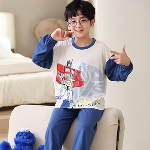 变形金刚男童睡衣春秋薄款长袖纯棉中大童男孩宝宝束口家居服套装