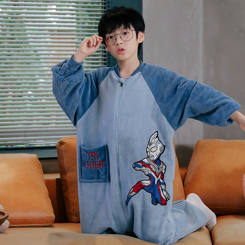 奥特曼法兰绒男童连体睡衣秋冬季