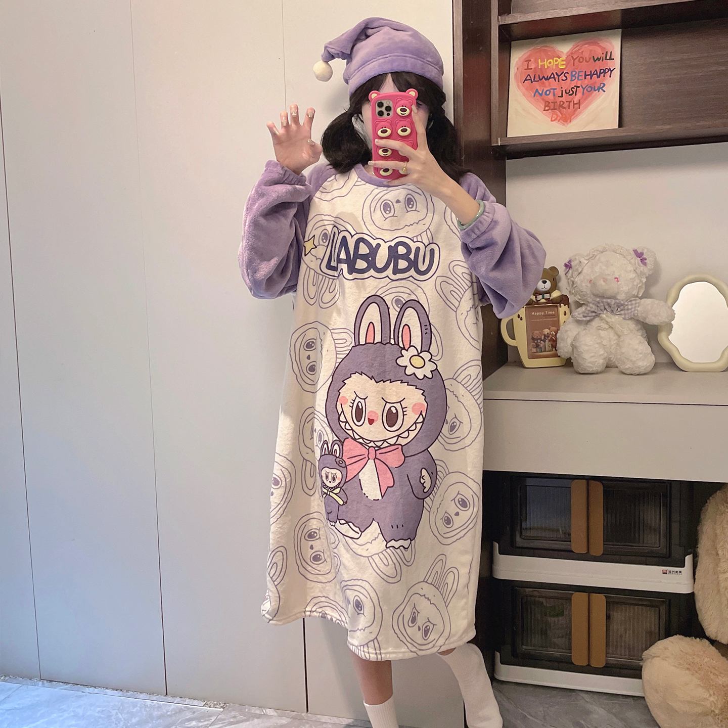 女童珊瑚绒睡袍冬季薄绒长款睡衣