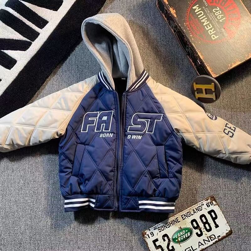 男童棒球服外套加棉加厚连帽开衫
