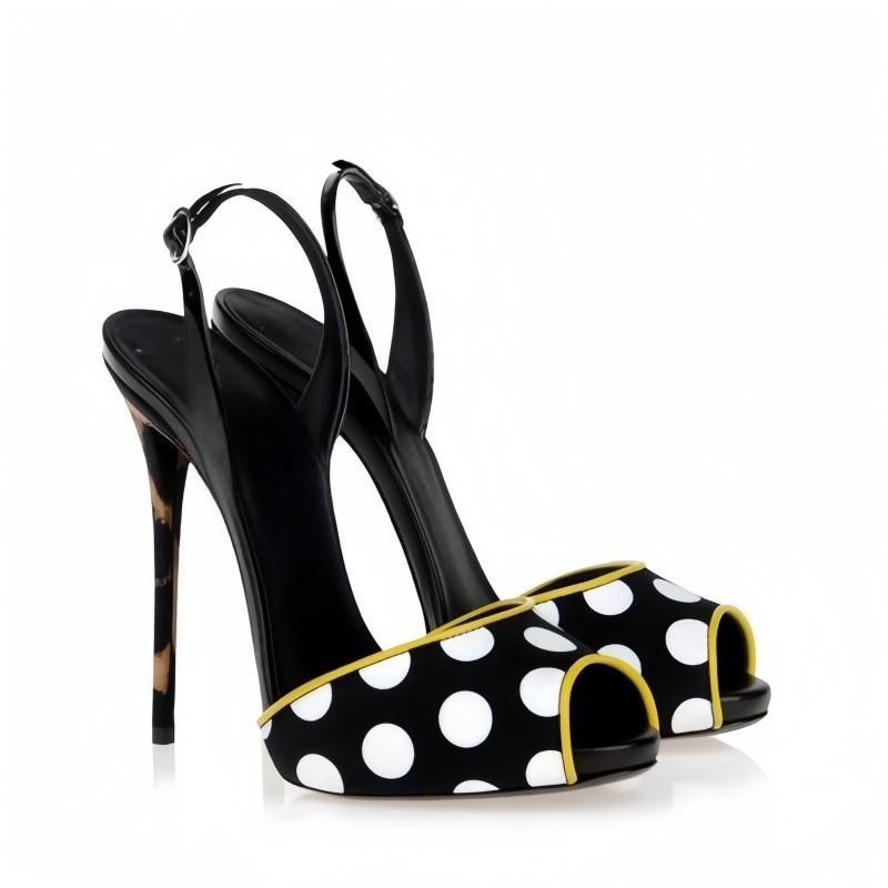 欧美时装凉鞋圆头圆点拼色搭扣细跟宴会女鞋women sandal heels