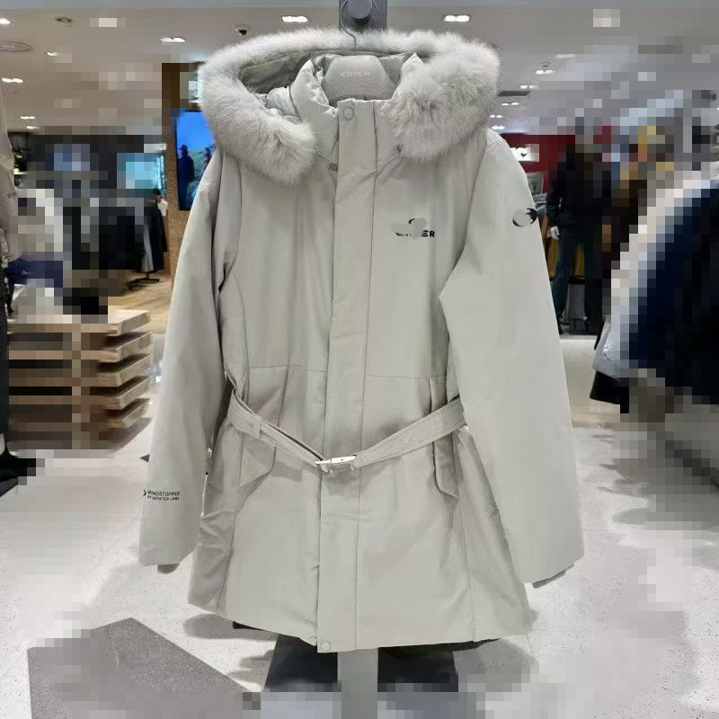 张元英韩版25年冬时尚毛领连帽羽绒服女中长款束腰带百搭外套新款