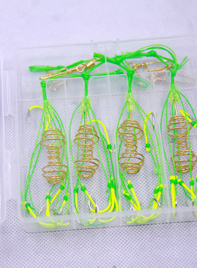 进口荧光黄爆炸钩伊势尼蓝色有倒刺鱼钩抛竿海竿防缠绕盒装套装渔