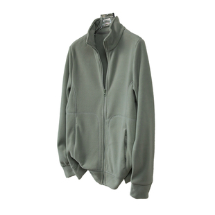 简约运动风立领拉链卫衣摇粒绒男女同款长袖休闲夹克外套绿色
