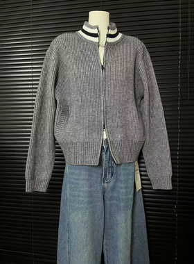 ueelook英区留学生针织开衫女秋冬学院风宽松灰色毛衣外套2203