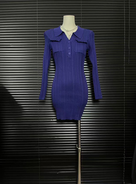 ueelook超好看连衣裙长袖裙子包臀裙气质春秋蓝色性感秋季3263