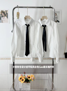 ueelook 学院风白色衬衫外套女秋冬设计感高级长袖衬衣上衣