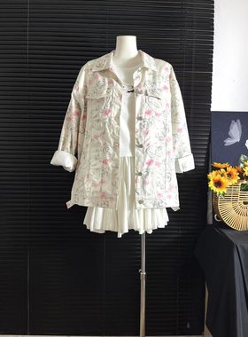 ueelook 高级感山茶花牛仔外套女 小众设计感洋气宽松夹克上衣