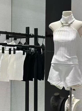 ueelook无袖挂脖上衣 钻饰新款针织吊带背心女夏修身显瘦内搭外穿