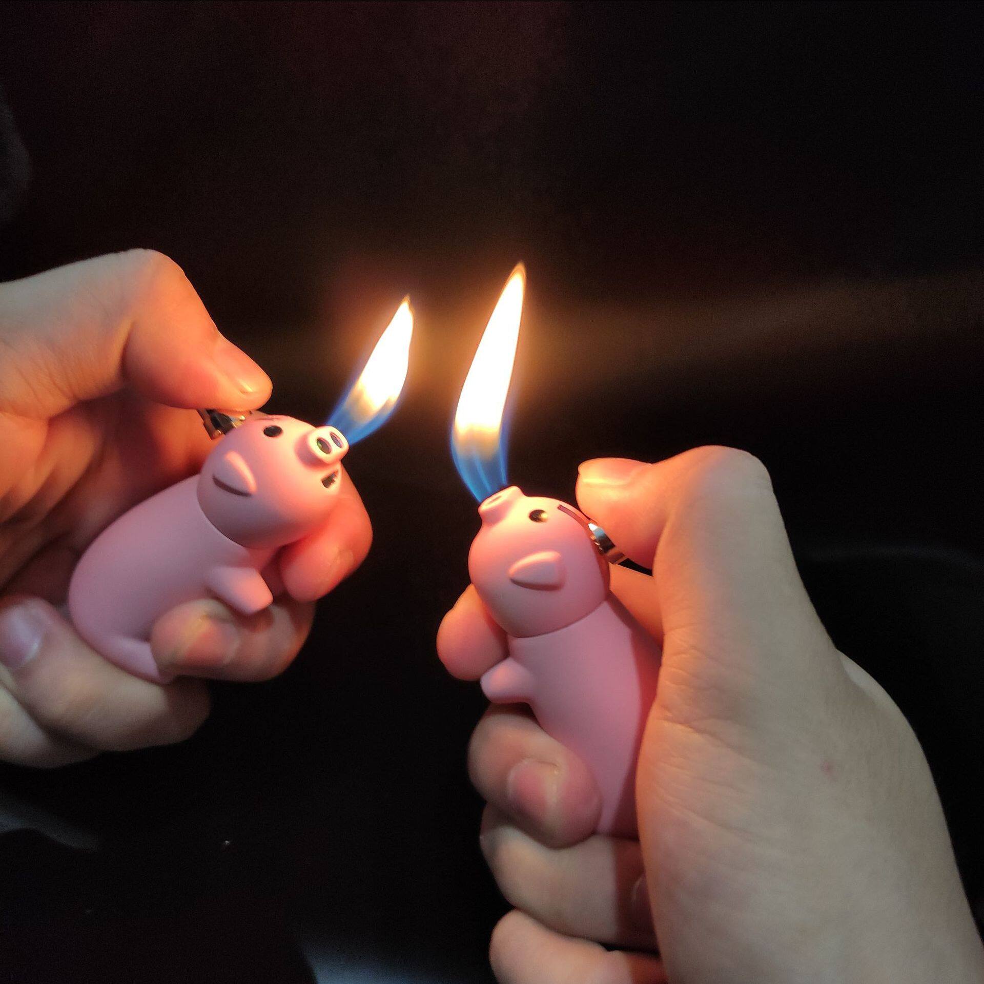 抖音小猪打火机充气双明火猪猪火机卡通可爱创意个性圣诞生日礼物