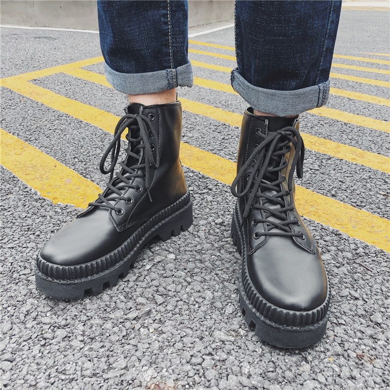 Autumn Martin boots British style Korean men's black men's Boots Leather Boots Work Boots Men's high top casual shoes