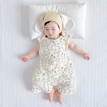 宝宝睡袋春夏薄款纯棉纱布无袖背心婴儿新生儿童睡觉防踢被空调房