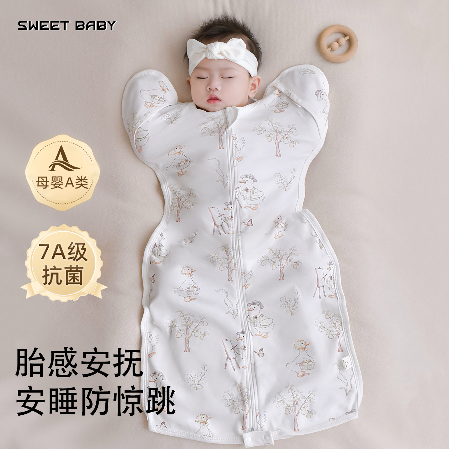新生婴儿防惊跳睡袋鸡翅投降式纯棉四季通用小月龄襁褓宝宝神器夏图片